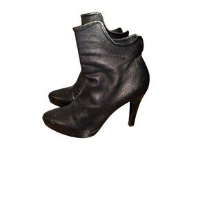 Lorenzo Massetti Prialpas Gomma  Black Leather Heeled Ankle Boots Size 6.5 /37